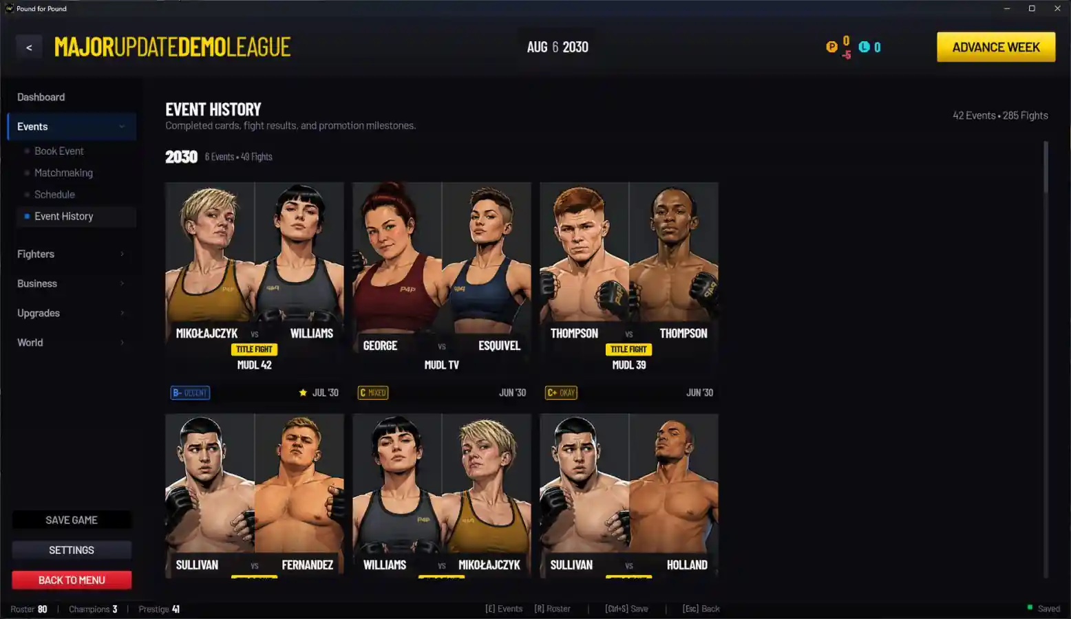 Pound for Pound: MMA Promotion Simulator (v2026.10.09) Pound for Pound: MMA Promotion Simulator (v2026.10.09)